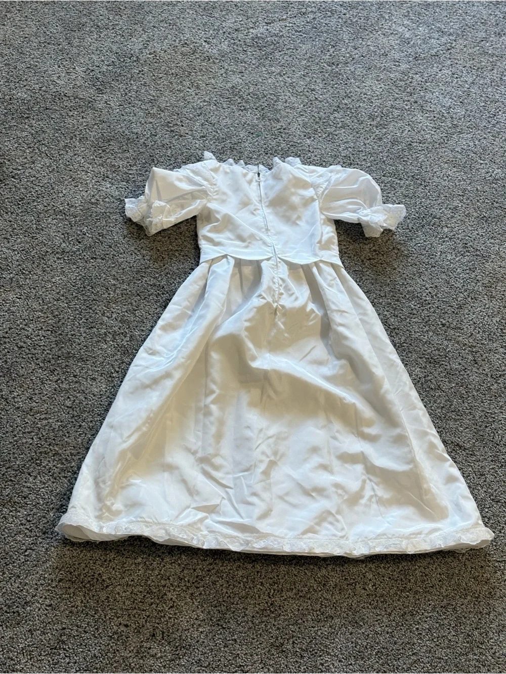 Vintage White Lace Trim Flower Girls' Satin Dress